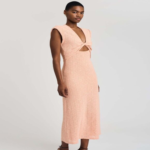Barbara Twist Knit Linen-blend Maxi Dress In Peach - Picture 4 of 4
